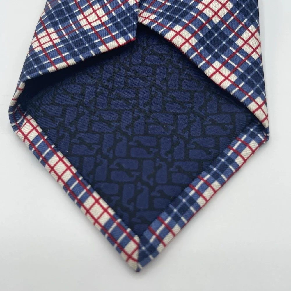 Vineyard Vines Preppy Plaid‎ Shep and Ian 100% Silk Heritage Tie Red White Blue